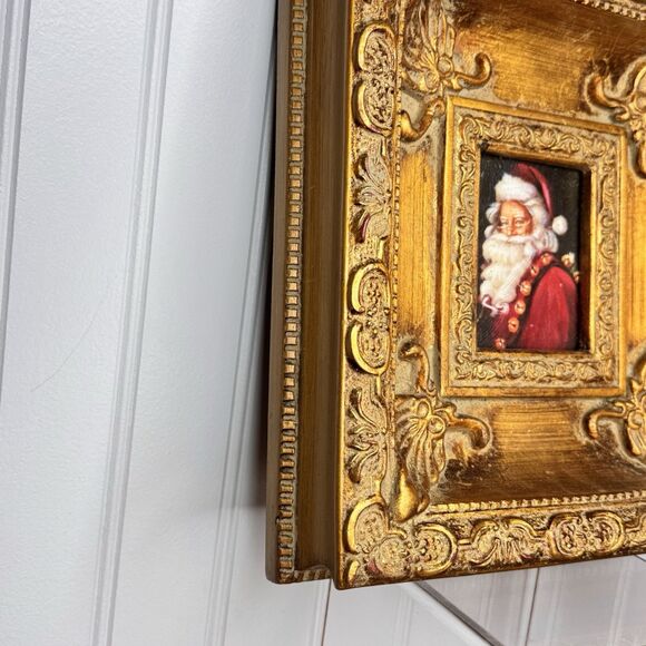 Vintage Santa Claus Portrait Painting Ornate Gold Gilded Ornate Frame Art PRETTY - Picture 3 of 15